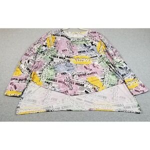 TMG Top Womens 2X Plus Newspaper Print Long Sleeve High Low Blouse Stretch Soft